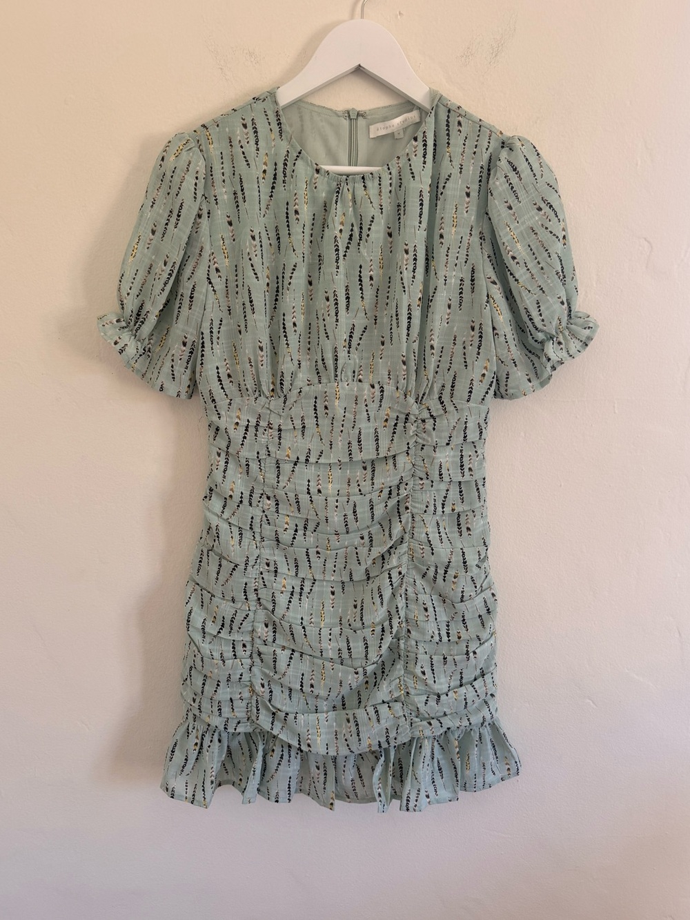 Étophe Studios Mint Green Dress with Feather Print